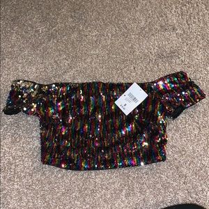 Sequin off the shoulder crop top
